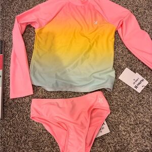 Hurley Kids Rashguard Set - Pink, Yellow, and Light Blue